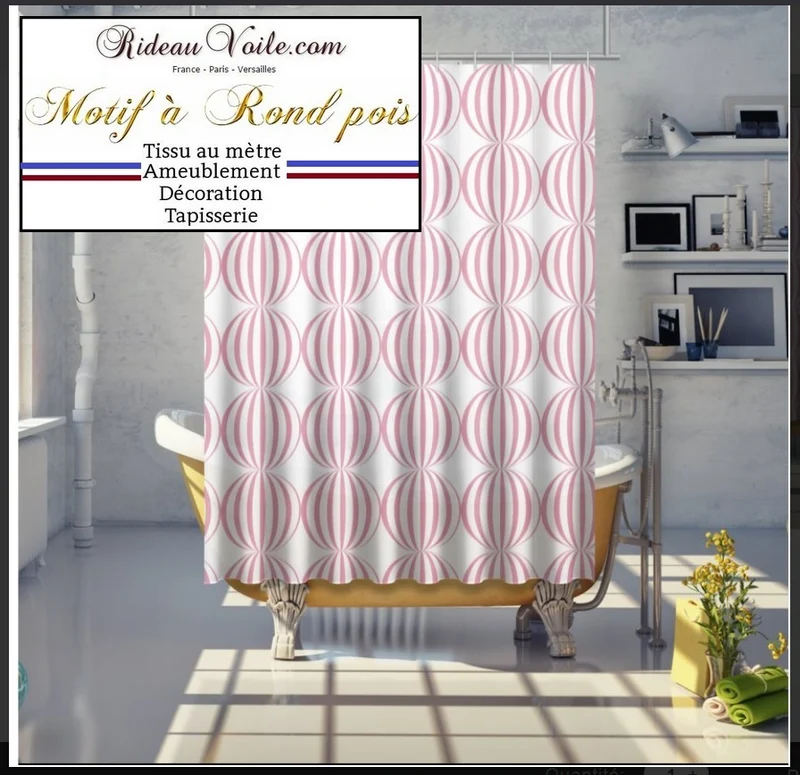 Tissu ameublement à pois rond rose au mètre rideau sur mesure