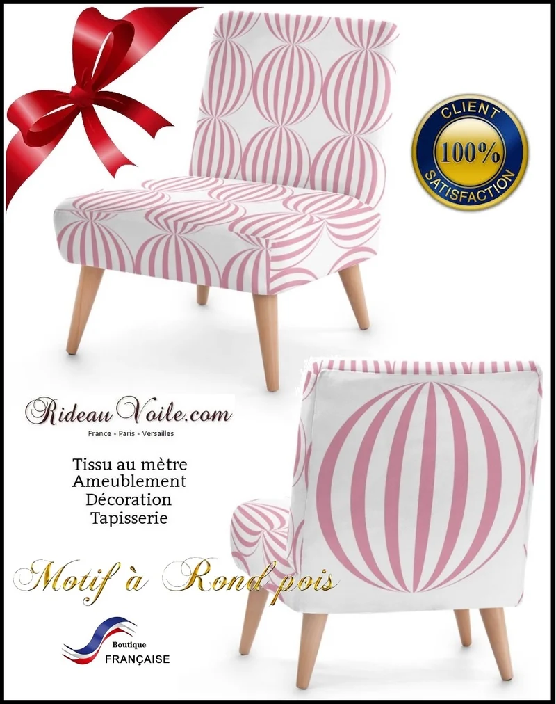 Tissu ameublement à pois rond rose au mètre rideau sur mesure