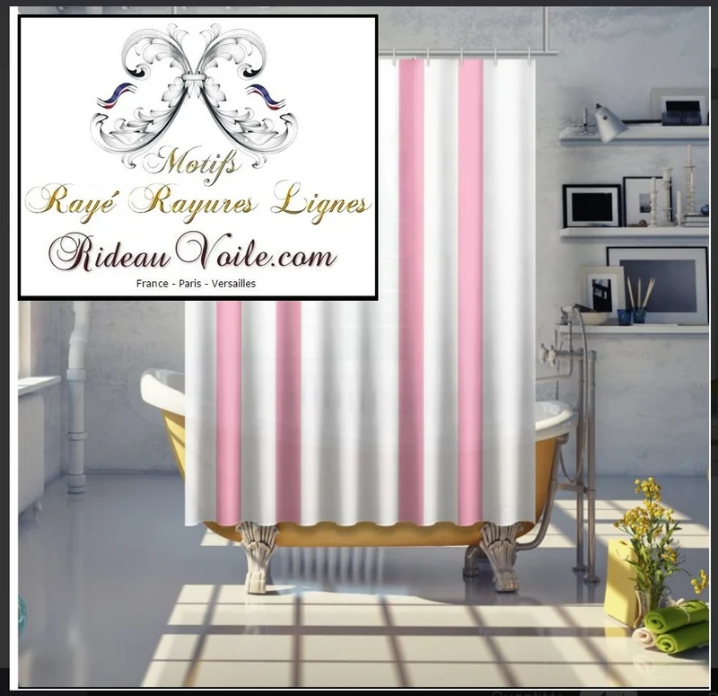 Tissu ameublement velours coton rayé motif rayures ligne rose au mètre rideau couette