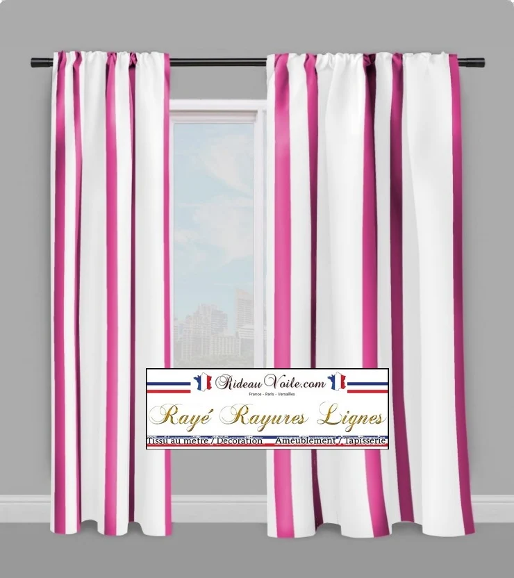 Tissu ameublement rayé velours lin toile rayures lignes rose fushia mètre rideau