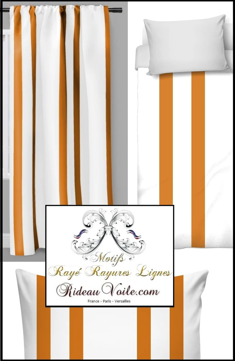 Décoration rideau couette orange rayé tissu imprimé rayures verticales ligne au mètre
