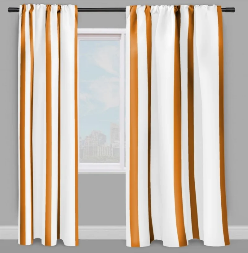 Décoration rideau couette orange rayé tissu imprimé rayures verticales ligne au mètre
