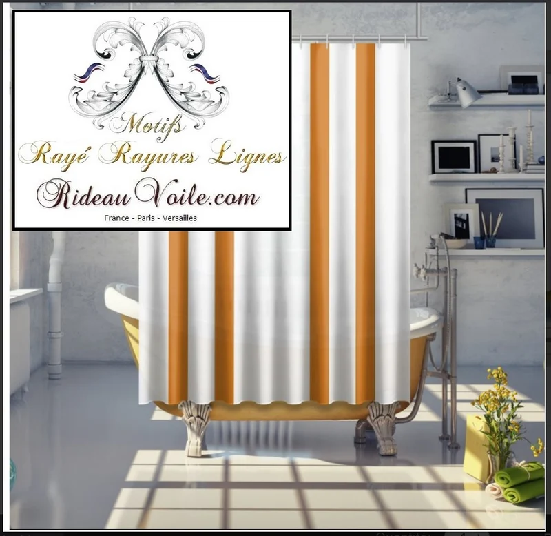 Décoration rideau couette orange rayé tissu imprimé rayures verticales ligne au mètre