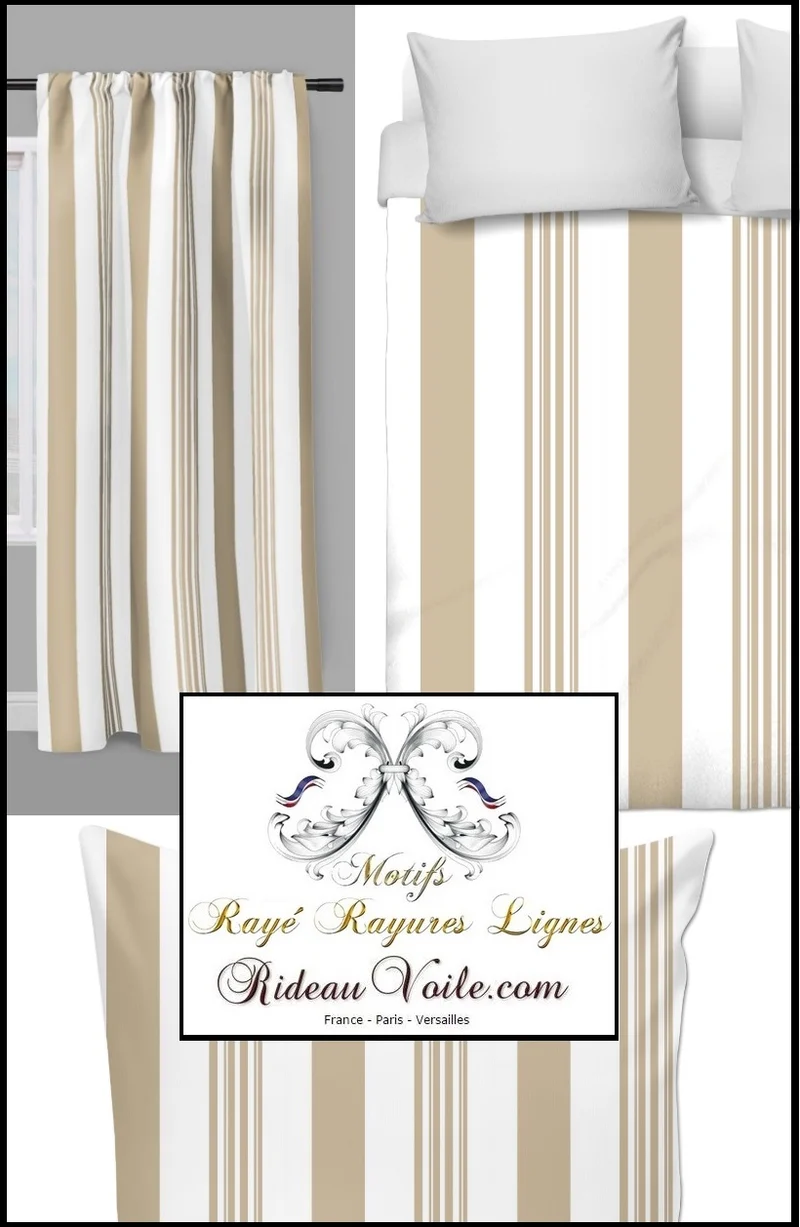 Tissu ameublement uni au mètre rayé rayures verticales rideau couette voilage beige