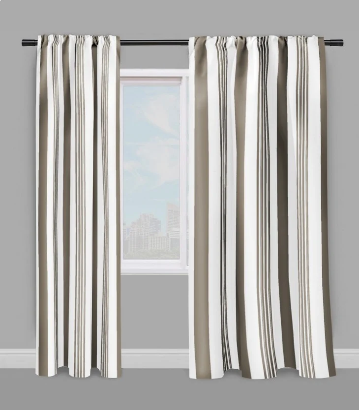Tissu velours coton toile déco au mètre rayé rayures verticales rideau couette taupe