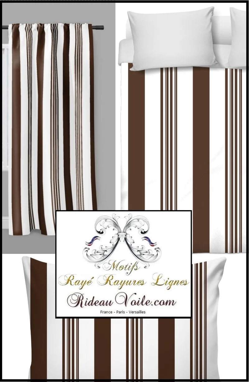 Boutique tissu rayure uni au mètre motif rayé rayures verticales rideau couette marron