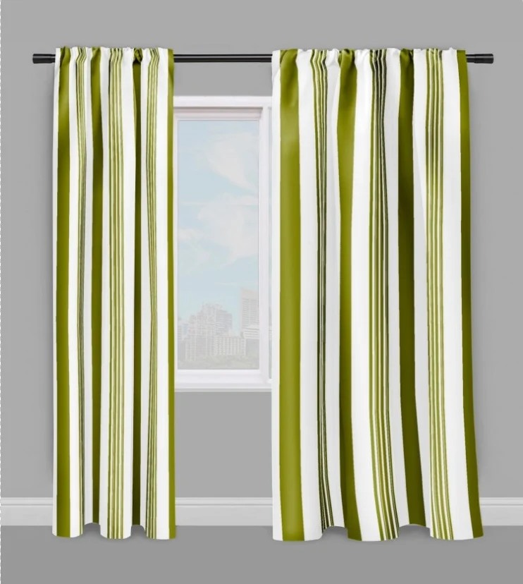 Tissu déco ignifugé occultant au mètre rayé rayures vertes ligne rideau couette vert