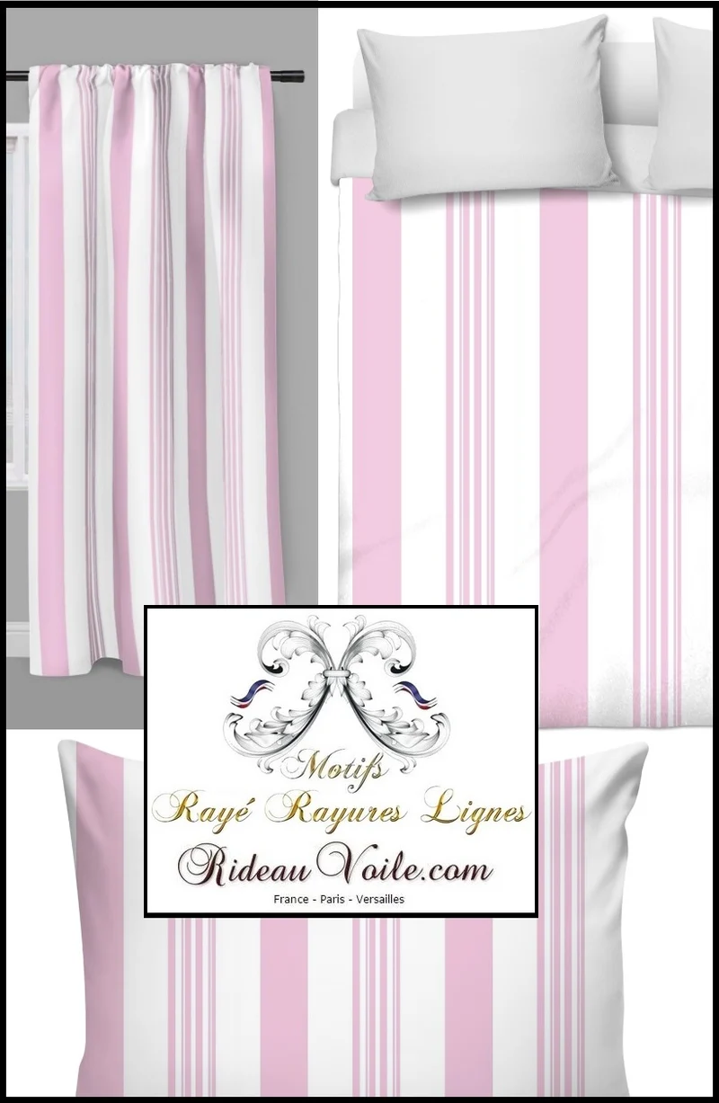 Tissu ameublement décoration mètre rayé rayures ligne rideau couette rose layette