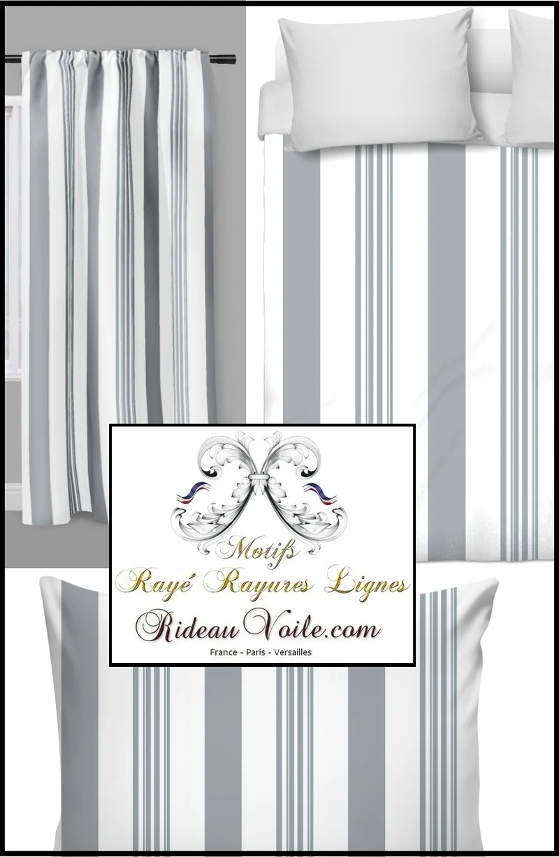 Tissu ameublement au mètre rayés rayures lignes verticales rideau siège gris voilage