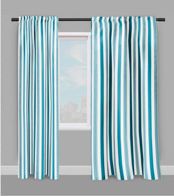 Tissu ameublement au mètre rayés rayures lignes rideaux tapisserie siège bleu turquoise