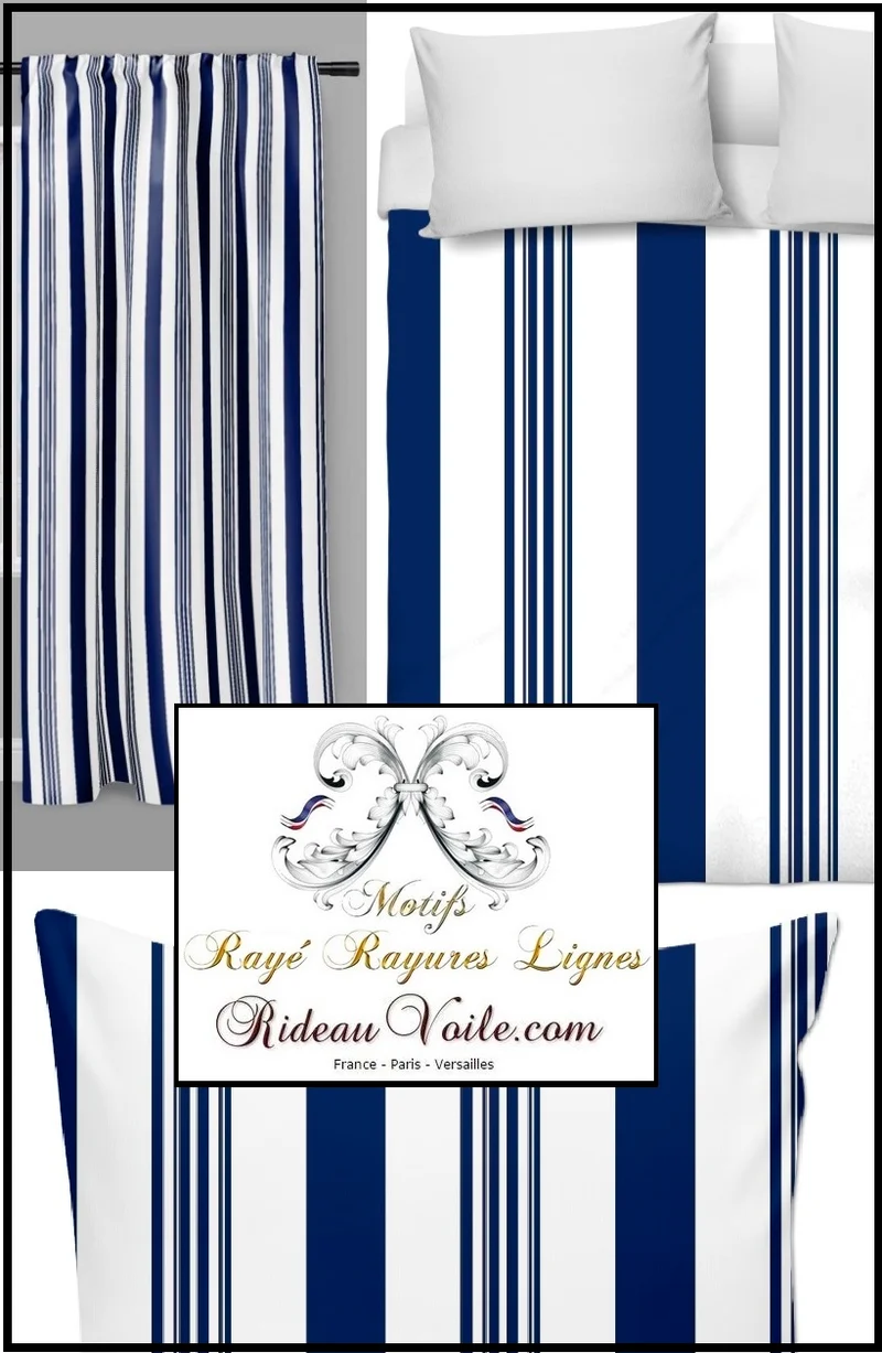 Tissu ameublement au mètre rayé rayures bleu rideau siège tapisserie literie voilage