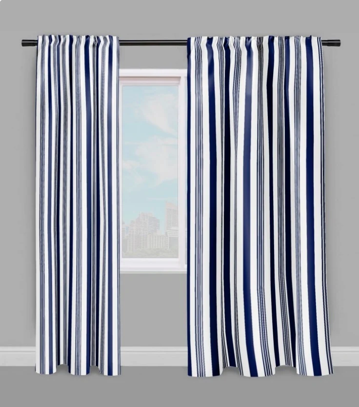 Tissu ameublement au mètre rayé rayures bleu rideau siège tapisserie literie voilage