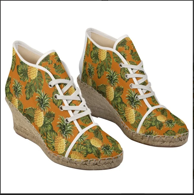 Espadrille chaussure compensée tissu exotique imprimé tropical Ananas