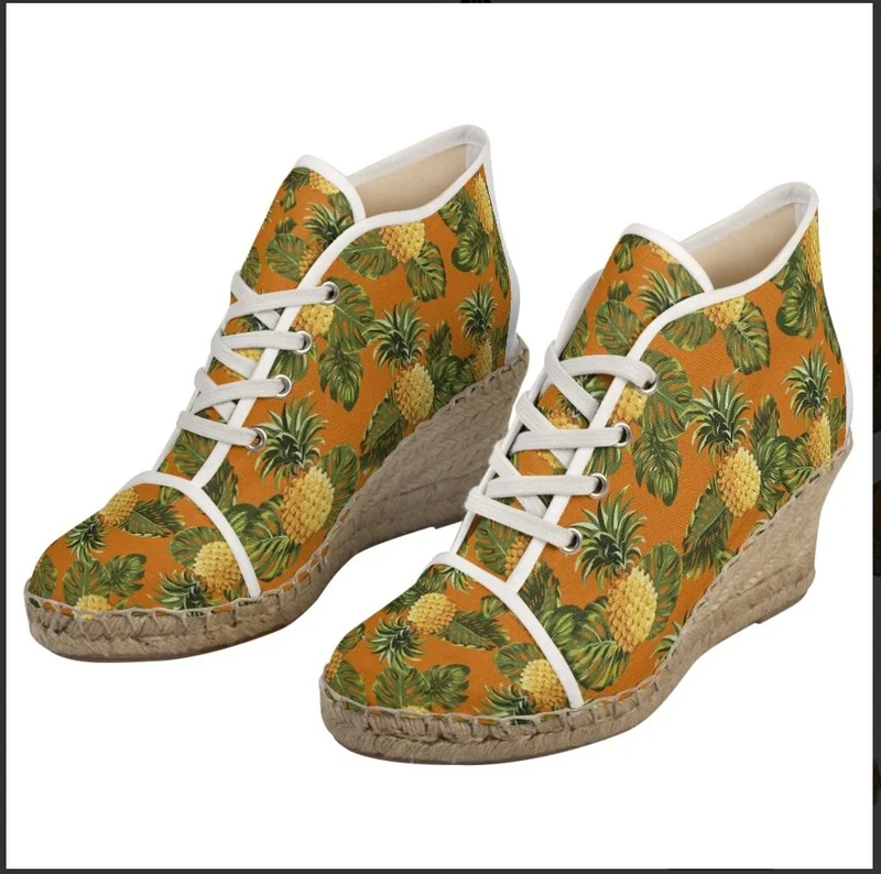 Espadrille chaussure compensée tissu exotique imprimé tropical Ananas