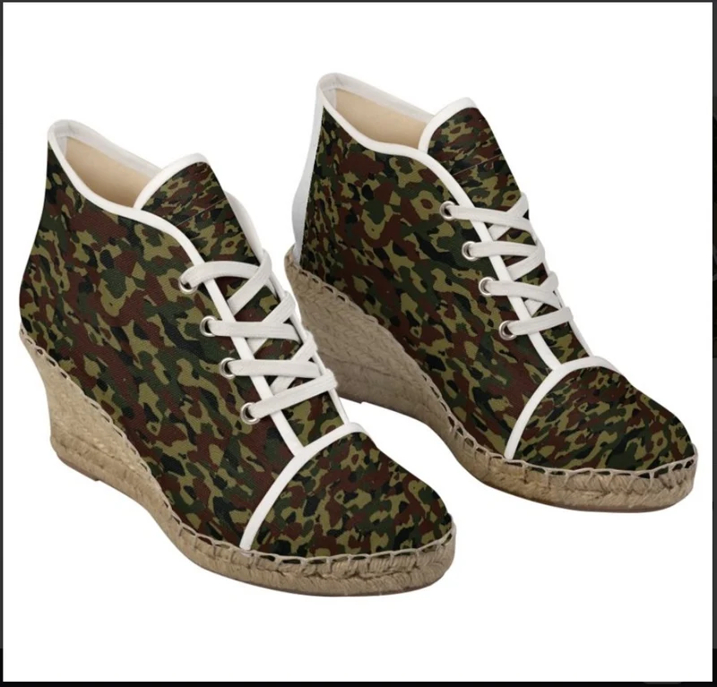 Espadrille compensée tissu imprimé camouflage militaire