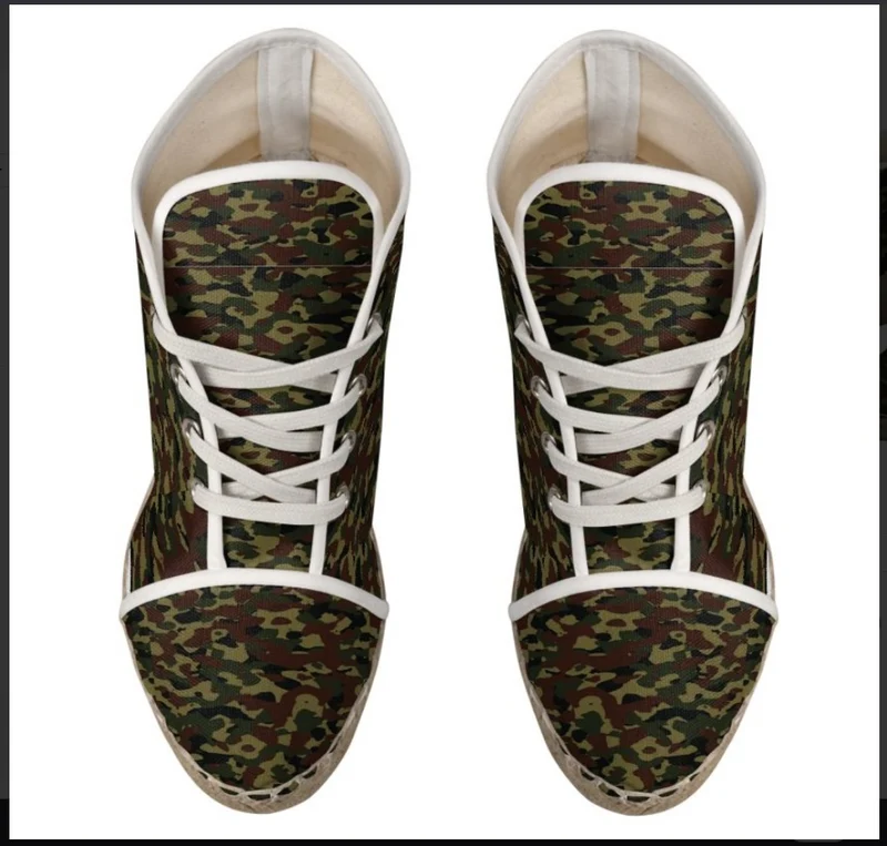 Espadrille compensée tissu imprimé camouflage militaire