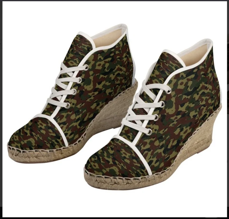 Espadrille compensée tissu imprimé camouflage militaire