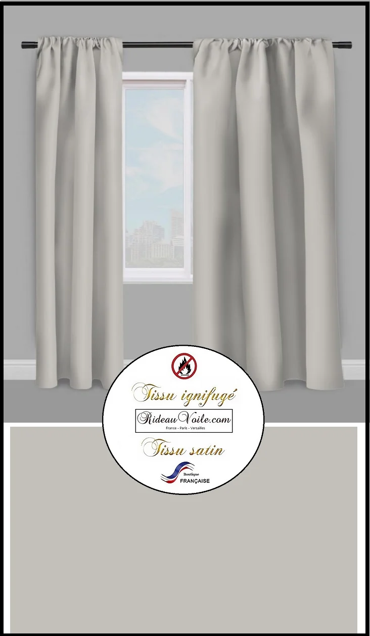 Tissu décoration Satin non feu ignifugé au mètre rideau coussin gris