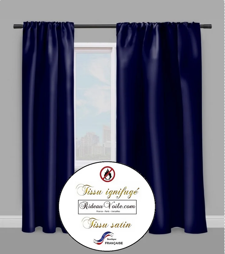 Tissu marine Satin non feu ignifugé au mètre rideau coussin bleu nuit
