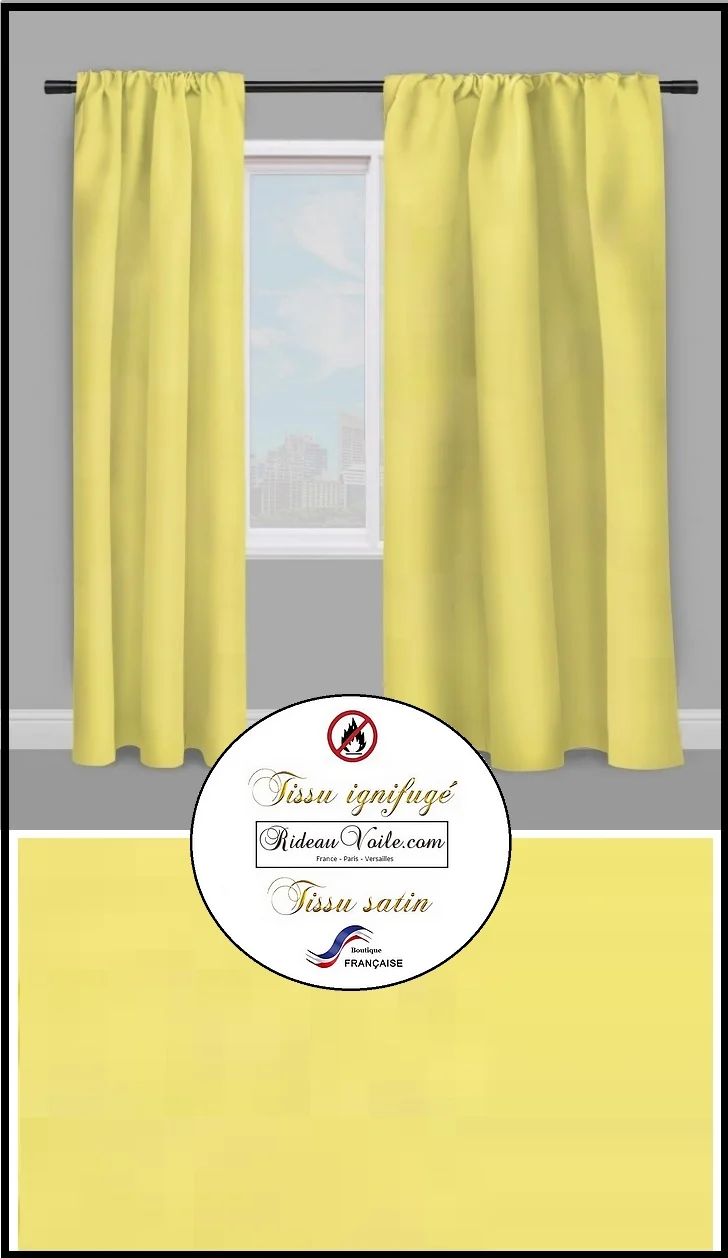 Tissu d'ameublement d’intérieur Satin non feu ignifugé au mètre rideau jaune