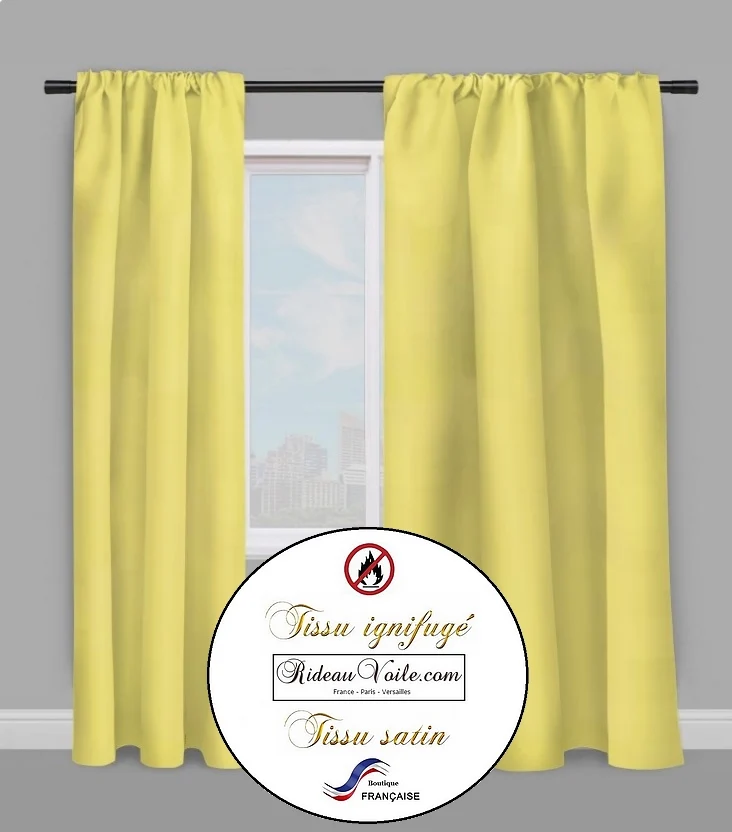 Tissu d'ameublement d’intérieur Satin non feu ignifugé au mètre rideau jaune