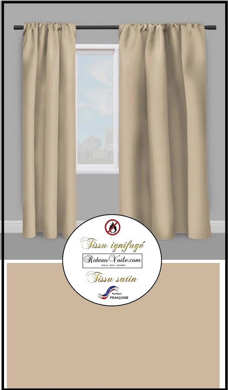Tissu Satin textile non feu ignifuge au mètre rideau satiné imprimé écru beige