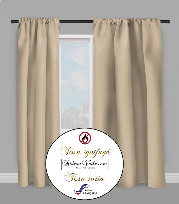 Tissu Satin textile non feu ignifuge au mètre rideau satiné imprimé écru beige