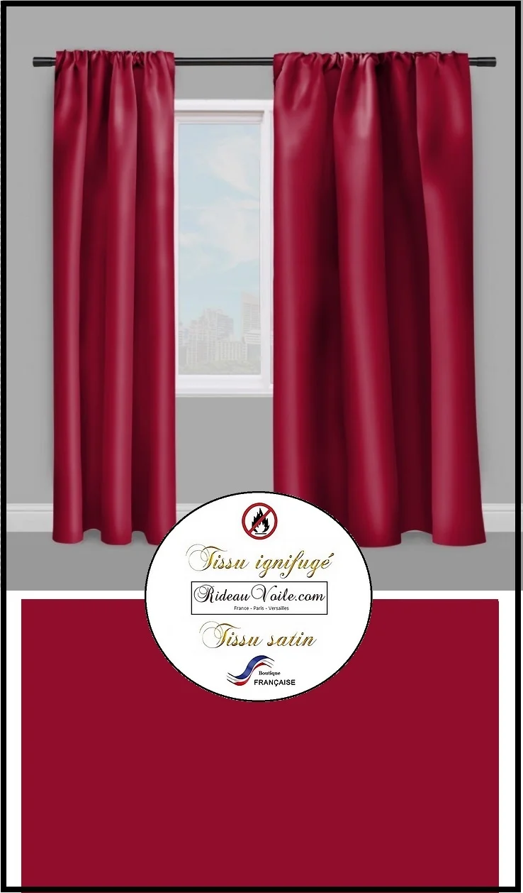 Tissus Satin traitement non feu ignifugés au mètre rideau coussin rouge bordeaux