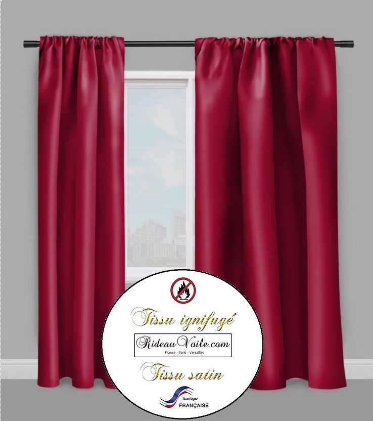 Tissus Satin traitement non feu ignifugés au mètre rideau coussin rouge bordeaux