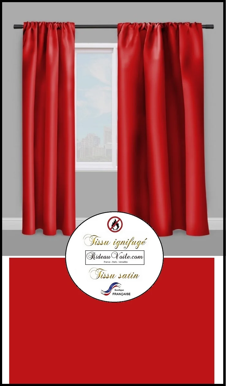 Tissu d'ameublement intérieur Satin non feu ignifugé au mètre rideau rouge