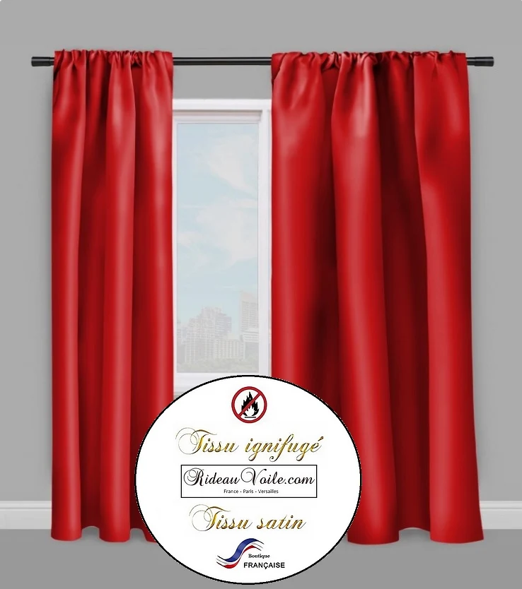 Tissu d'ameublement intérieur Satin non feu ignifugé au mètre rideau rouge