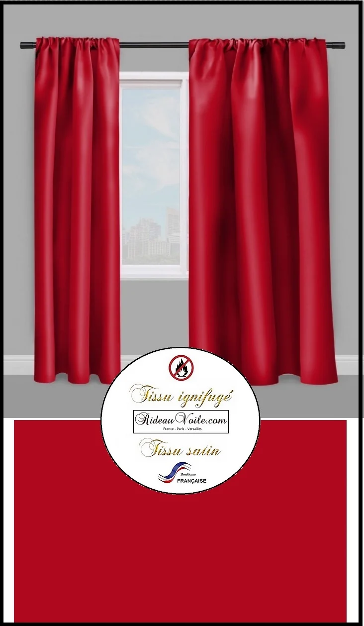 Tissu ameublement Satin traitement non feu ignifugé au mètre rideau rouge