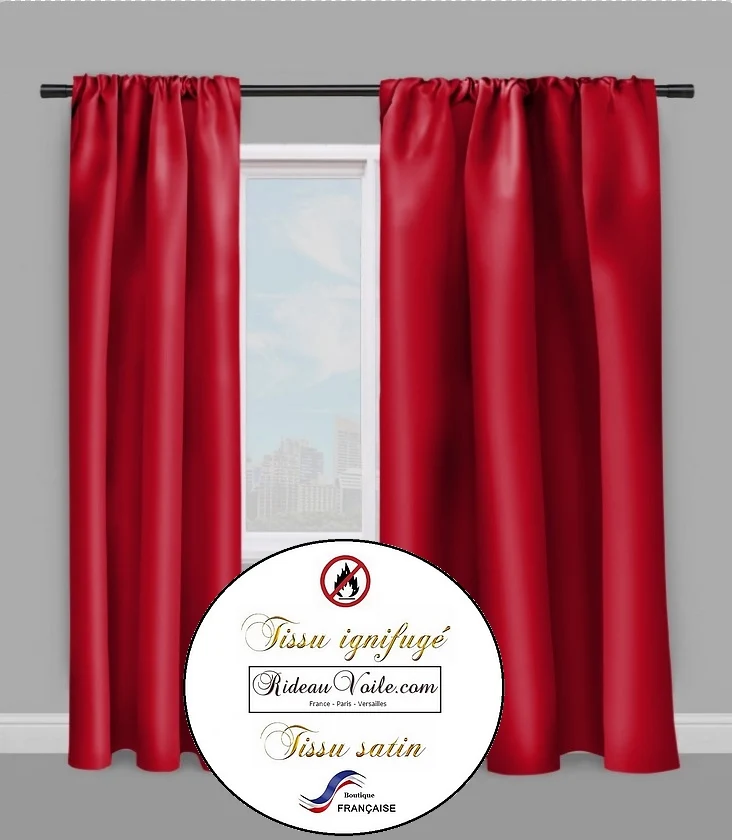 Tissu ameublement Satin traitement non feu ignifugé au mètre rideau rouge