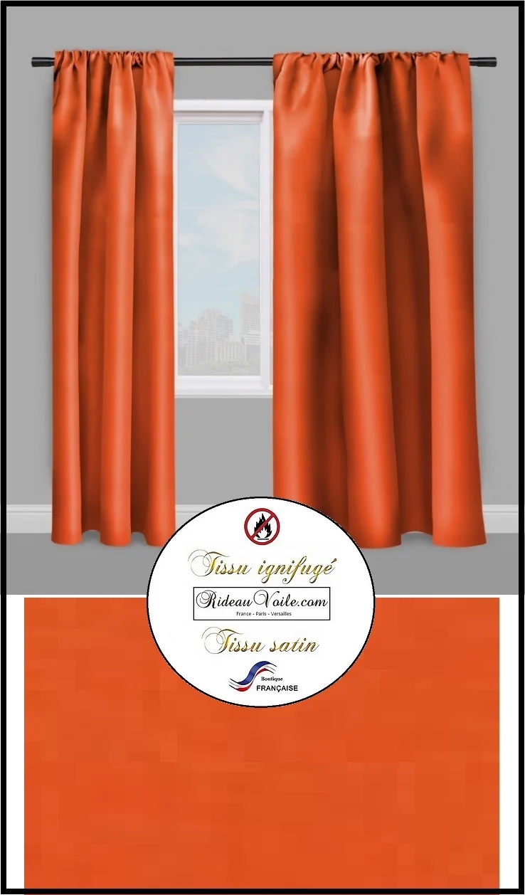 Tissu ameublement intérieur Satin orange non feu ignifugé au mètre rideau coussin