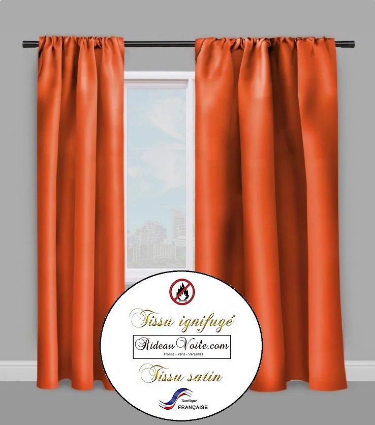 Tissu ameublement intérieur Satin orange non feu ignifugé au mètre rideau coussin