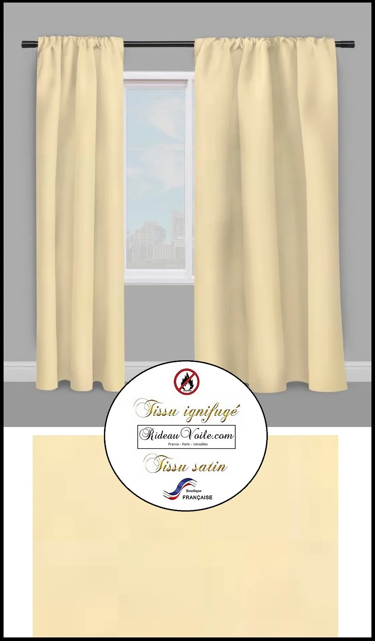 Tissu écru vanille Satin ignifugé au mètre rideau coussin décoration ameublement