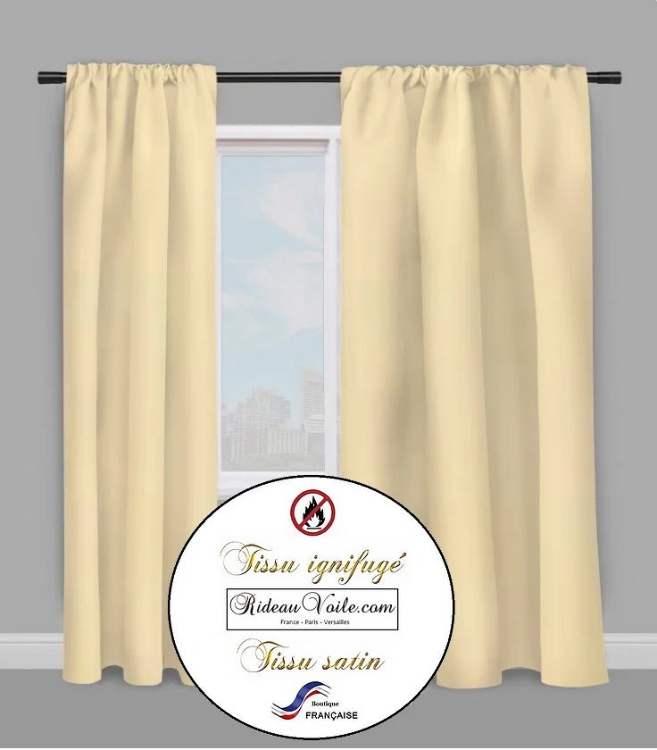 Tissu écru vanille Satin ignifugé au mètre rideau coussin décoration ameublement