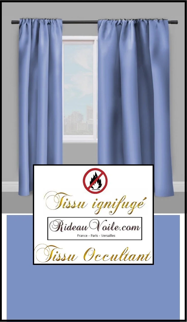 Tissu bleu lavande décoration ameublement rideau occultant ignifugé au mètre