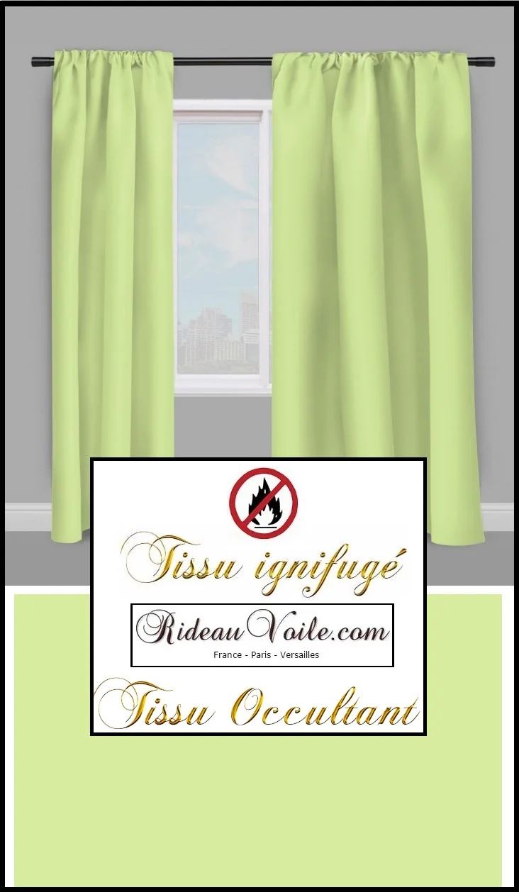 Tissu ameublement décoration intérieur rideau occultant ignifugé mètre vert tilleul