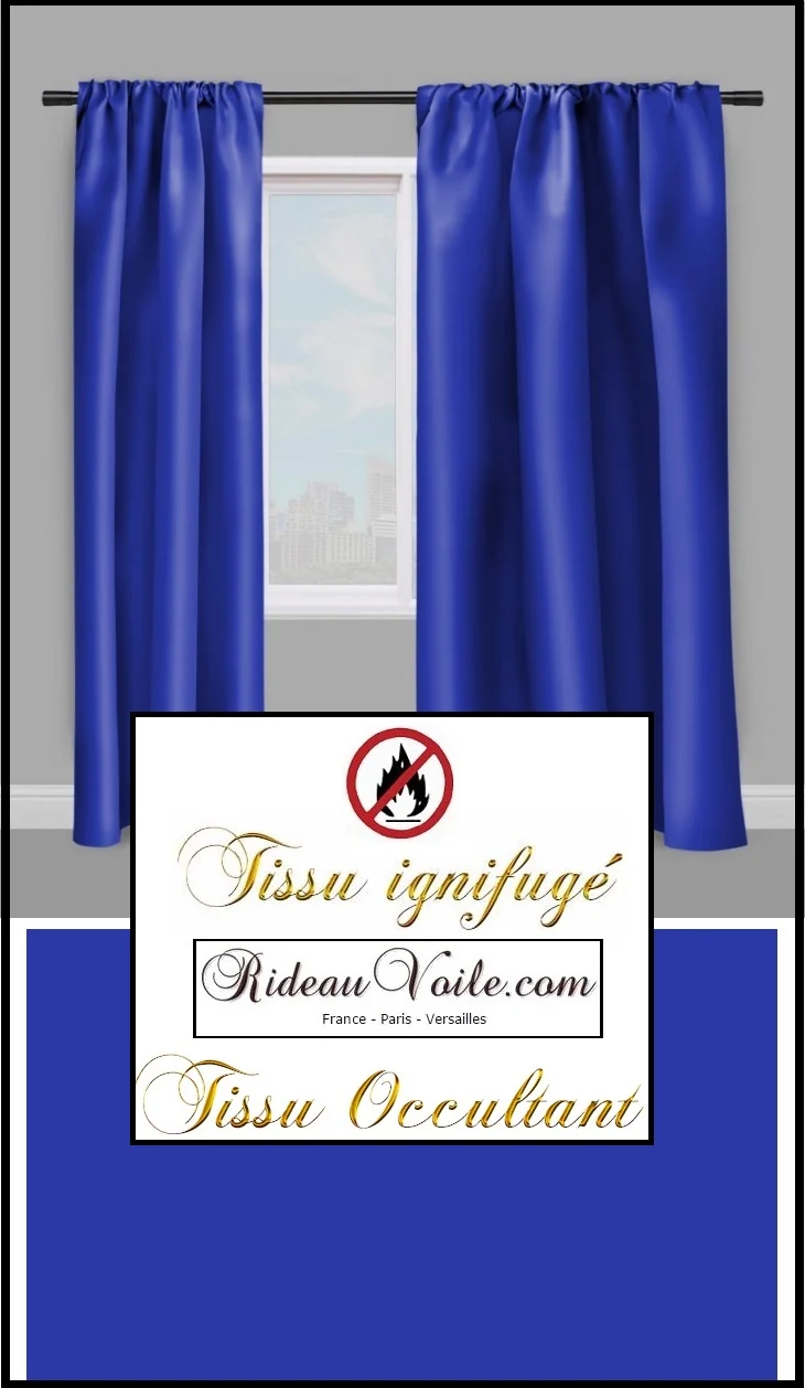 Tissu imprimé uni bleu décoration ameublement non feu occultant ignifugé au mètre