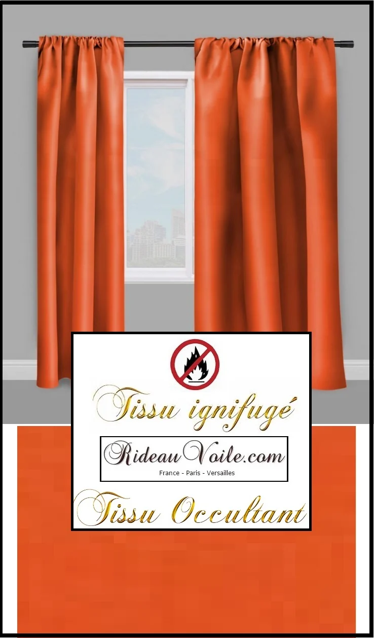 Tissu orange ameublement non feu occultant ignifugé au mètre boutique rideau