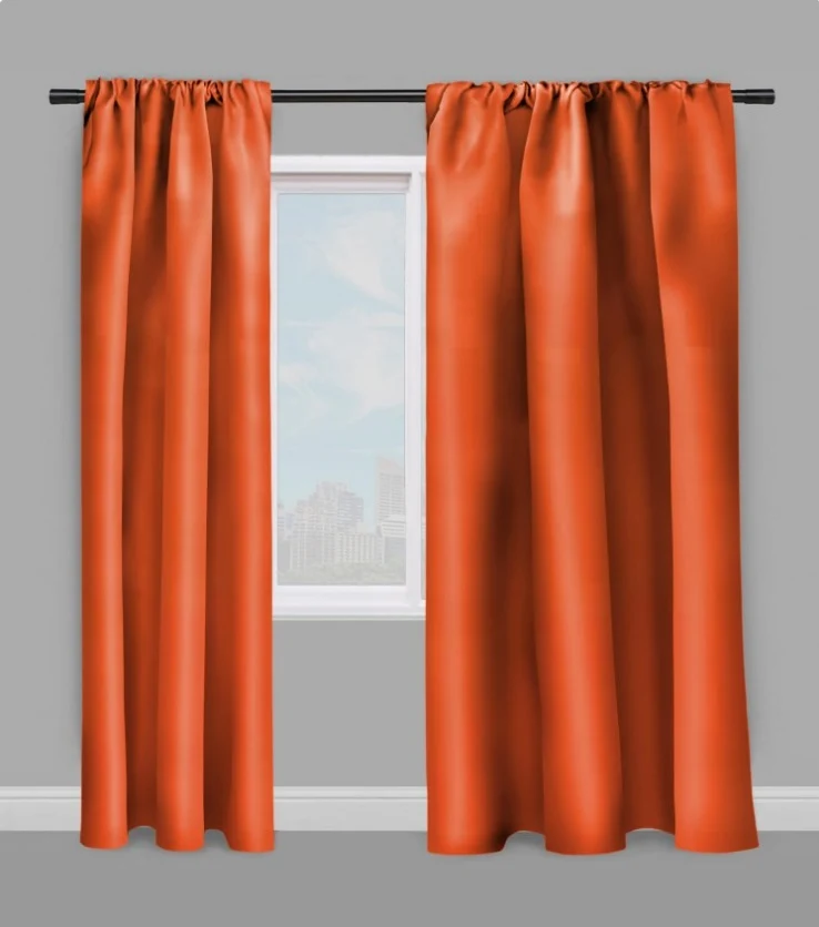 Tissu orange ameublement non feu occultant ignifugé au mètre boutique rideau