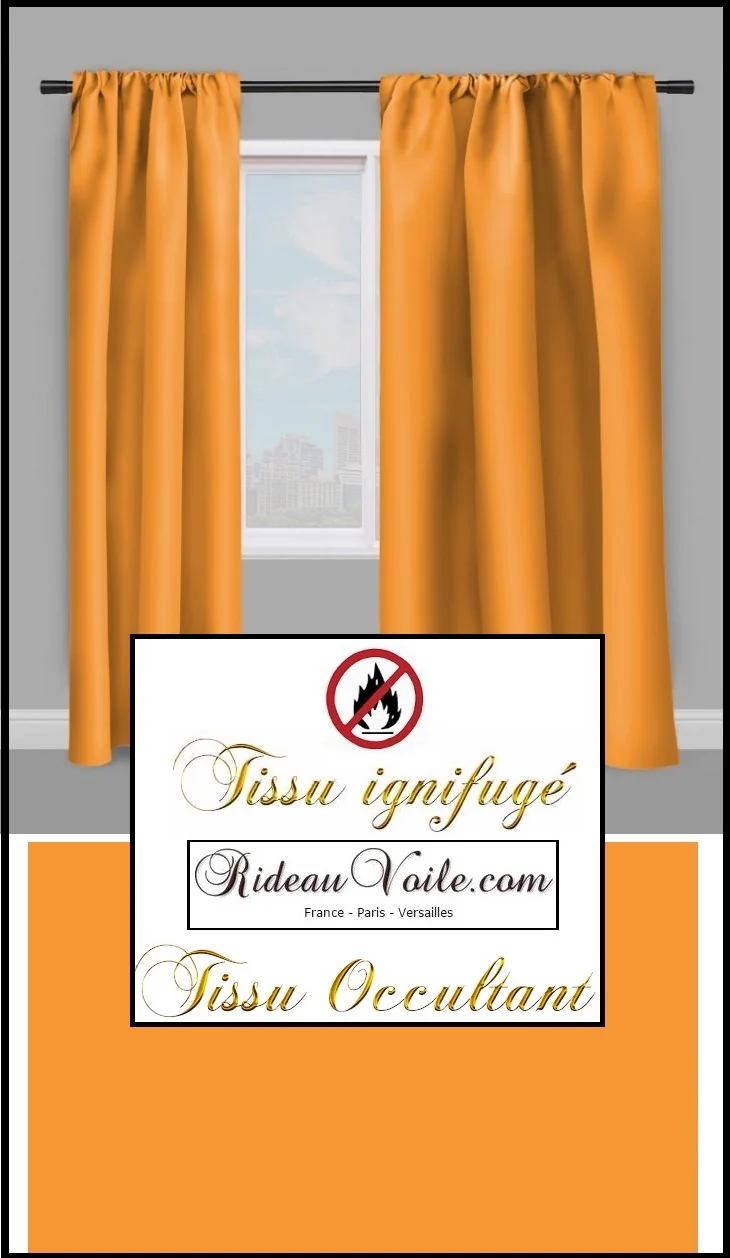 Tissu ameublement rideaux occultant obscurcissant ignifugé au mètre rideau orange