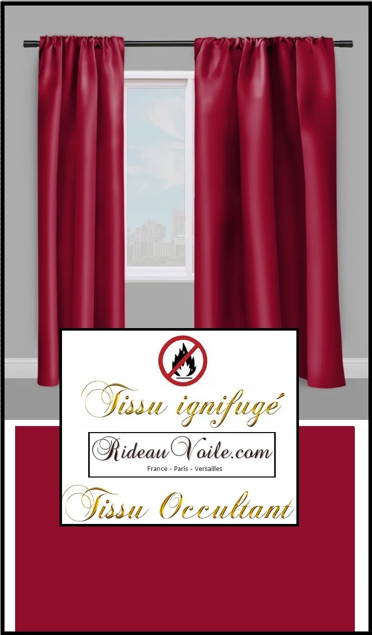 Boutique tissu ameublement occultant ignifugé au mètre rideau rouge Lie de Vin