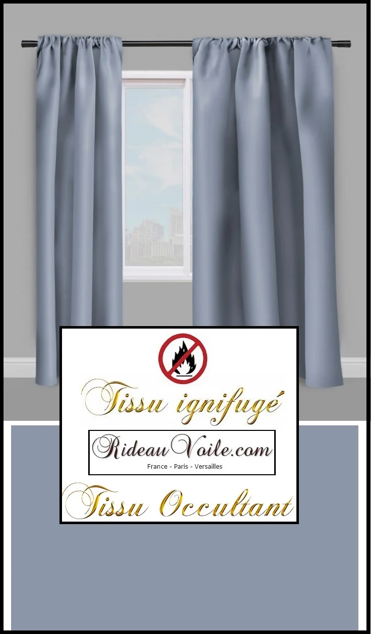 Boutique rideaux tissu ameublement occultant ignifugé au mètre rideau bleu gris