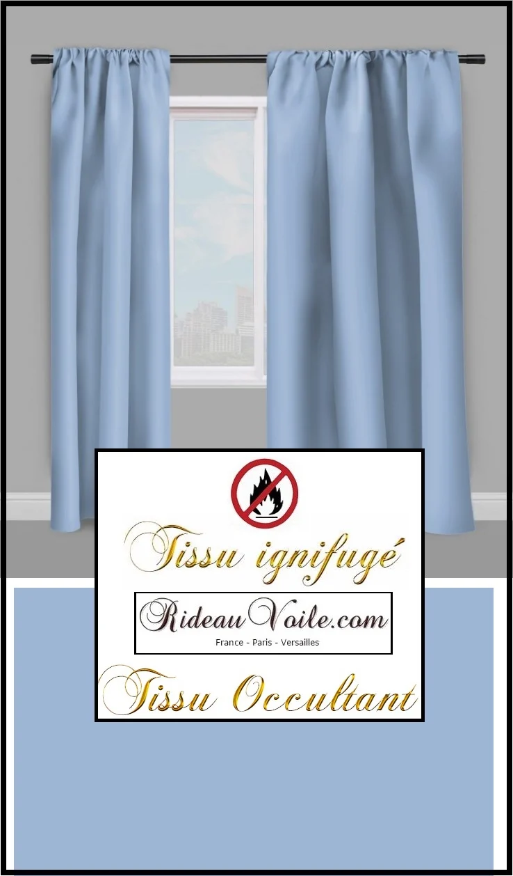 Boutique rideaux Tissu non feu occultant bleu layette ignifugé au mètre rideau coussin