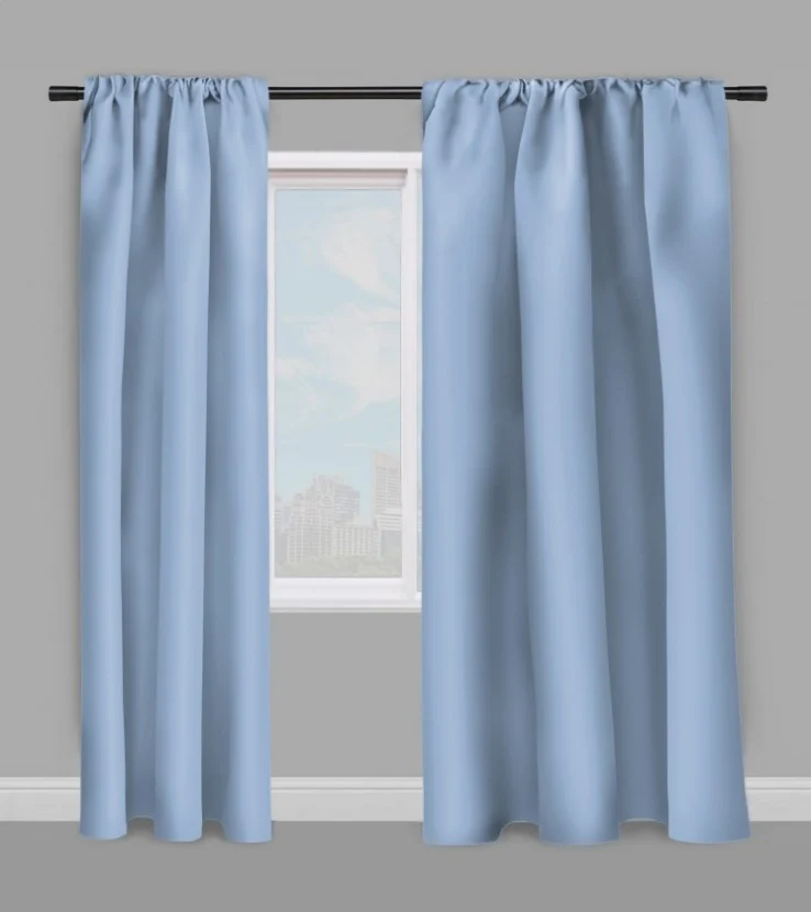 Boutique rideaux Tissu non feu occultant bleu layette ignifugé au mètre rideau coussin