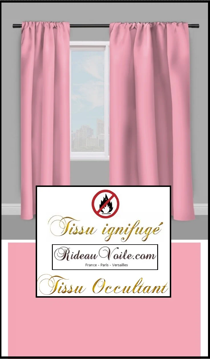 Boutique textile Tissu non feu occultant tissé rose ignifugé au mètre rideau coussin