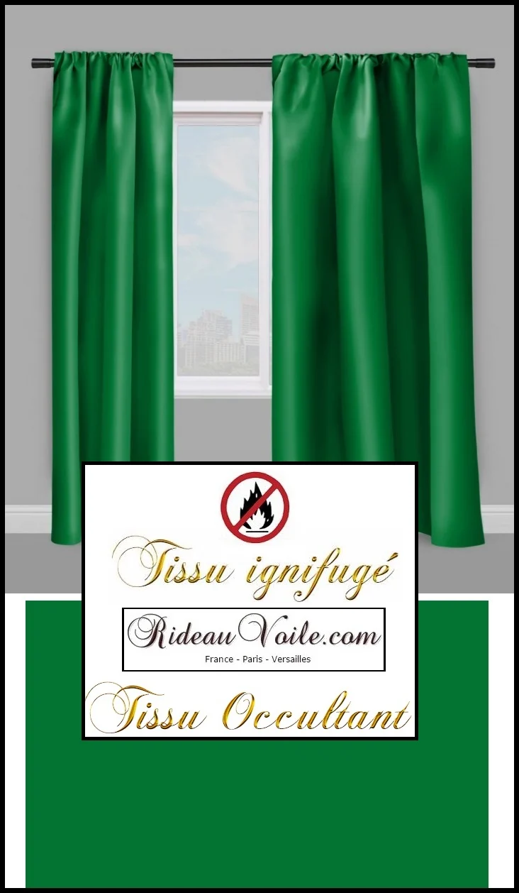 Boutique textile Tissu non feu occultant tissé vert ignifugé au mètre rideau coussin