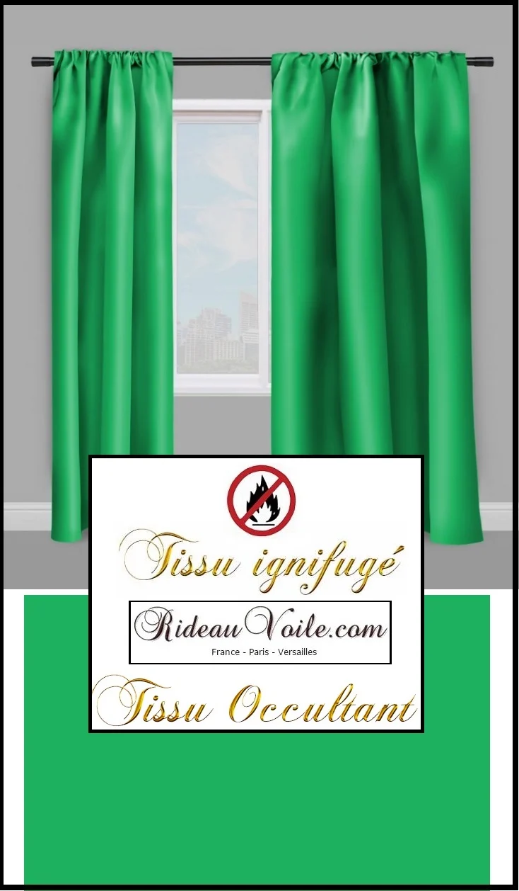 Boutique textile Tissu non feu occultant tissé vert ignifugé au mètre rideau coussin